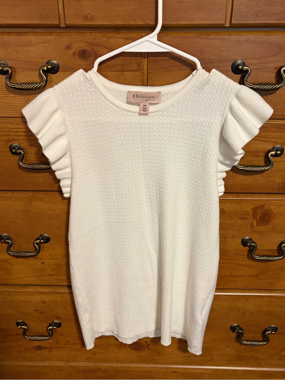 Philosophy White Textured Ruffle Short Sleeve Tee